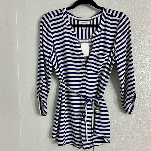 Motherhood Maternity Navy Blue Striped Blouse - Picture 6 of 11